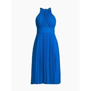 Ungaro Amanda Blue Pleated Midi Dress XS $795 MSRP